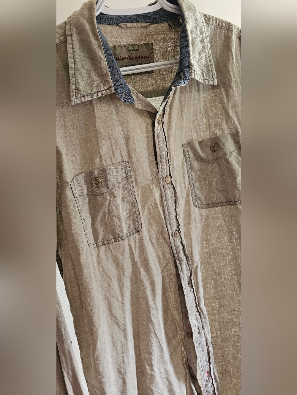 Men's Large Button-Up Long Sleeve Shirt, Linen and Cotton